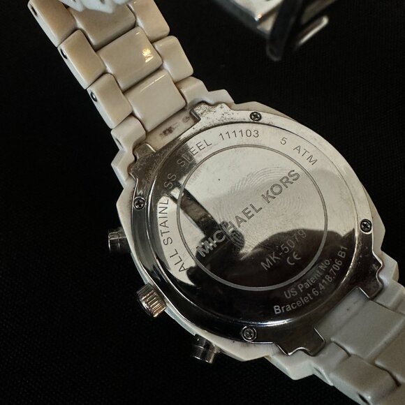 Michael Kors MK5079 Chronograph White Ivory Acrylic Bracelet Watch Crystal Bezel - Picture 2 of 8